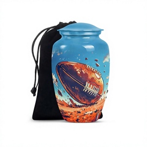 Offre Spéciale Grande urne de crémation de football en aluminium pour adultes pour cendres humaines Urne funéraire décorative pleine grandeur avec sac en velours gratuit - Product Image 1