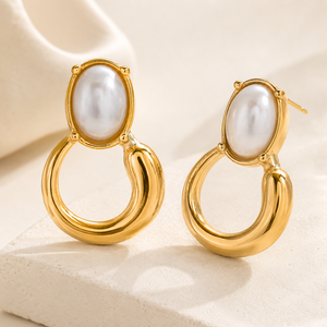 Bijoux de mode, boucles d'oreilles clous en acier inoxydable plaqué or 18 carats, forme carrée, ovale, navette, perle, fleur en plexiglas - Product Image 2