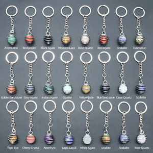 Hot Sales Mixed Stone Crystal Cage Lantern Keychain Healing Stones Rose Quartz Amethyst Sphere Key Chain for Gift
