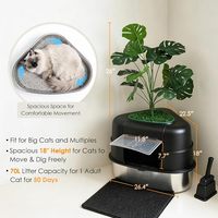 Bac à litière triangulaire XXL en acier inoxydable pour chat, facile à nettoyer, avec plantes artificielles intégrées