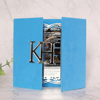 Edle Blaue Samt-Hardcover-Einladungshüllen mit Anpassbarem Monogramm LOGO Lasergeschnittener Silber-Spiegel Acryl Hochzeitseinladung
