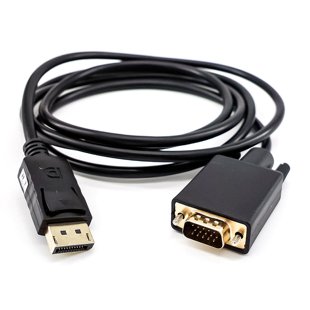 DP to VGA Cable 1.8M Male-Male Copper Conductor PVC Jacket 1080P for Monitors TVs Laptops