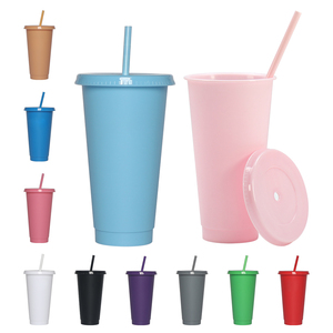 Gobelets en plastique rigide PP réutilisables transparents et givrés de 24 oz pour café glacé, boissons froides, avec couvercle et paille – Vente en gros pour fêtes - Product Image 1