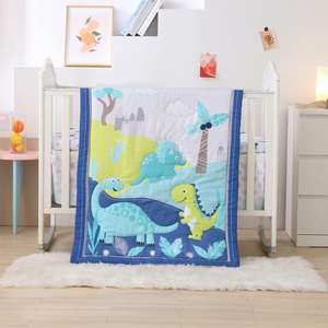 Premium 3-Piece <b>Dinosaur</b> Baby Crib Bedding <b>Set</b> Infant & Toddler Nursery <b>Bed</b> <b>Set</b> for Boys Blue - Product Image 2