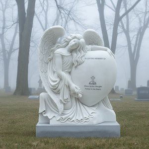 Статуя ангела на коленях с сердцем, мемориальный памятник из белого мрамора, скульптура для надгробия - Product Image 2