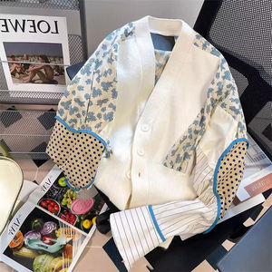 Cárdigan de Punto con Cuello Medio Alto y Encaje para <span class=keywords><strong>Mujer</strong></span>, Estilo Casual a Rayas, para Usar por Dentro o por Fuera, con Mangas Farol, Otoño-Invierno - Product Image 6