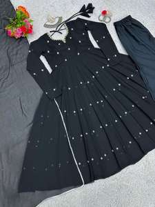 Top de algodón con hermosa Ropa Étnica de primera calidad y Palazzo Heavy Georgette con traje de trabajo completamente bordado completamente cosido - Product Image 2