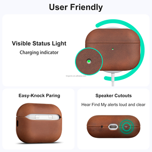 Vintage <strong>Crazy</strong> Horse Leather Rich Patina Protective Cover Case for AirPods Pro 3 with Adjustable Braided Lanyard - Product Image 6