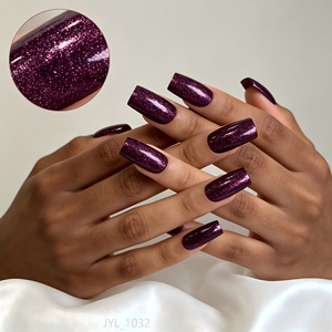 Unghie Finte Press-on Viola Scuro Glitterate Lunghe Quadrate con Logo Personalizzato, Riutilizzabili per Feste - Vendita all'Ingrosso - Product Image 1