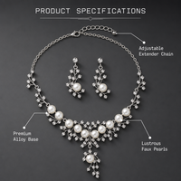 SHIWEN Set Perhiasan Kalung dan Anting Mutiara Terlaris Desain Tanaman Bunga Paduan Elektroplating Dua Bagian Perhiasan Wanita Modis