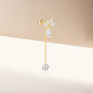 18K Gold Single Piece Irregular 925 <b>Heart</b> Series Zircon Piercing <b>Earring</b> - Product Image 5