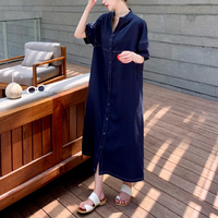 En stock Robe T-shirt longue d'été oversize décontractée unie fendue style plage pour femme