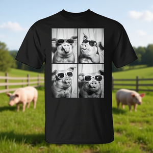Camiseta con diseño de cerdos con gafas de sol, animales de granja geniales, color negro, unisex, talla M para adultos - Product Image 3