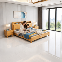 Projet d'appartement hôtelier sur mesure, cadre de lit en bois de pin massif de style moderne du milieu du siècle avec tête de lit avec rangement, meubles de chambre OEM ODM