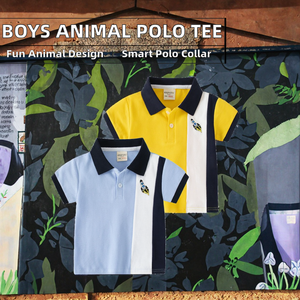 Wholesale 2026 Summer Kids T-Shirts Polo Shirts Boys Aged 3 Casual Style <b>Animal</b> <b>Pattern</b> Polyester/Cotton 180g <b>Knitted</b> Fabric - Product Image 1