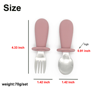 Ensemble de cuillères et fourchettes d'alimentation pour enfants, en acier inoxydable, écologiques, pour bébés, vente en gros, - Product Image 2