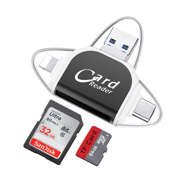 4-in-1 Multi-Port Universal SD TF Card Reader Compatible with iPhone Computer & USB C Devices Type C Camera Adapter