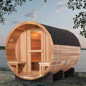 Sauna à vapeur humide en bois massif moderne de bonne qualité, en bois de pruche/cèdre, avec fenêtres panoramiques en verre, poêle à bois, fenêtres de traverse - Product Image 1