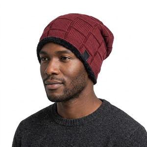 Unisex Winter <b>Beanie</b> 100% Acrylic Hand Knitted Solid Red Warm Casual Outdoor <b>Hat</b> for Adults 56-58CM - Product Image 6