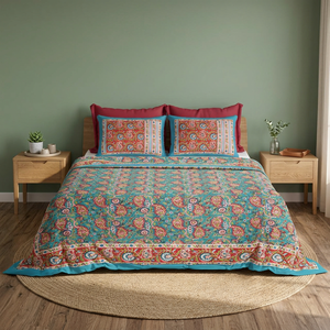 Bedsheet Set White Screen Print Cotton Bedding Handmade <b>Flat</b> Sheet with <b>Pillow</b> Covers Soft Boho Aesthetic - Product Image 3