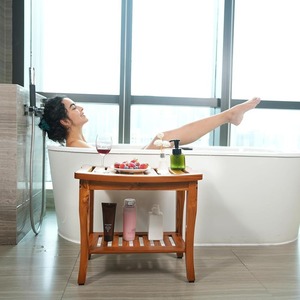 Tabouret de salle de bain en bois à double rangement, 50,8x30,5x45,7 cm, pour utilisation à côté de la baignoire - Product Image 2