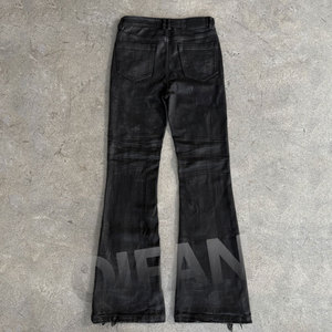 بيع بالجملة مخصص ارتفاع منخفض أسود نحيف نحيل صالح Bootcut جرس أسود أسفل بالأسى خمر الشمع اندلعت بنطلون الجينز للرجال - Product Image 2