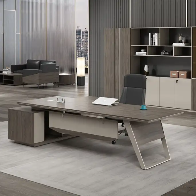Escritorio de metal y madera de lujo, muebles de oficina de alta gama con forma de L, estilo rústico y moderno