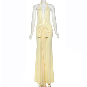 Nuovo Vestito da <span class=keywords><strong>Donna</strong></span> Sexy <span class=keywords><strong>Elegante</strong></span> a Tinta Unita, Scollo a V Profondo, Senza Maniche, Schiena Scoperta con Allacciatura al Collo e Spacco - Product Image 3