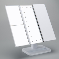 Cermin Rias Kosmetik LED Lipat Tiga dengan Lampu 2X/3X, Layar Sentuh Dua Sisi yang Dapat Disesuaikan, Berlapis Krom