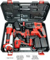 Ensemble d'outils électriques sans fil 4 en 1, batterie au lithium, perceuse électrique, marteau perforateur, meuleuse d'angle, clé à chocs, kit d'outils électriques multifonctionnels