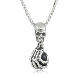Pendentif Crâne Squelette avec Pierre Rouge, Collier en Acier Inoxydable, Bijoux de Mode Style Punk pour Femme 280733 - Product Image 5