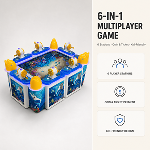 BH Machine de jeu de pêche à monnayeur pour six joueurs, en plastique et métal, écran HD de 55 pouces, lumières clignotantes, 110/220V, garantie 1 an - Product Image 4