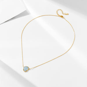 Collana a catena in argento sterling 925 gioielli da donna ellittico a forma di uovo con ciondolo in pietra preziosa in zaffiro naturale - Product Image 6