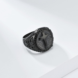 Men's Titanium Steel Cross <b>Ring</b> Gold Black Steel Color Index Finger Jewelry Gift Occasion Fashion <b>Rings</b> - Product Image 3