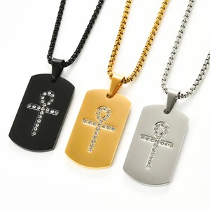Collar con Colgante de Placa de Identificación para Perro de Acero Inoxidable con Cristal |   Patrón de Cruz Ankh Egipcia |   Cadena de Metal para Joyería, para Hombres y Mujeres - Product Image 2