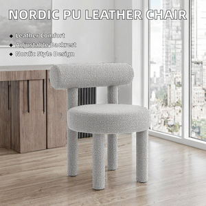Chaise de lecture moderne de style nordique, luxe léger, en tissu écologique, avec dossier extensible, tabouret en similicuir, revêtement en métal pour salle à manger - Product Image 2
