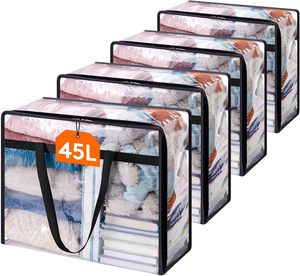 Sacs de rangement pliables transparents en vinyle plastique de 40 L pour vêtements et literie, avec fermeture éclair, pour déménagement - Product Image 1