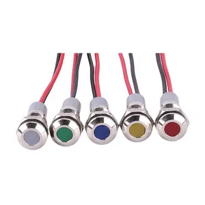 waterproof illuminated 8mm flat head brass nickel small wired dot led indicators with cable