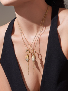 שרשרת תכשיטים לנשים בסיטונאות, נירוסטה שאינה משחירה, מצופה זהב PVD 18 קראט, שרשרת עם תליון צלב ותליון זירקון בצורת גדיל - Product Image 6