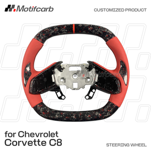 Volant de voiture personnalisé en fibre de carbone rouge avec poignée en cuir rouge pour Chevrolet Corvette C8 Z06 Coupé ZR1 1LZ 2LZ 3LZ 2019-2026 - Product Image 2