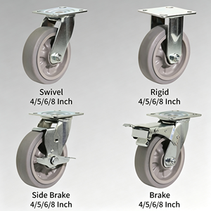Stainless Steel Iron Rubber Polyurethane 4 Inch Nylon Swivel Caster Wheel Dual Lock Brake Water Resistant Heavy Duty Food Grade - Product Image 6