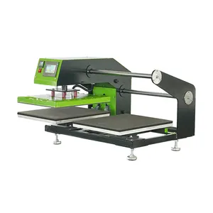 Manual Double Station 40*60cm Flat Bed Interlock Sewing Heat Press with Electric Driven Pneumatic Heat Press Machine