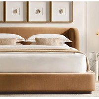 Cadre de lit en velours luxueux, taille King Queen, lit élégant incurvé pour chambre principale, hôtel, villa, mobilier haut de gamme pour la maison