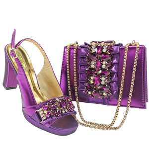 Sandalias de tacón alto cerradas de 10 cm para mujer, estilo italiano, para verano y otoño, con pedrería, para novia, con bolso a juego, para fiesta o boda africana - Product Image 1