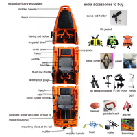 Kayak à pédales modulaire tandem en 3 sections en HDPE de conception Vicking Hull, 2 places, neuf, pour le tourisme et la pêche en lac, 14 pieds, canoë-kayak