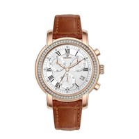 Montre chronographe analogique à quartz de luxe, affichage de la date, boîtier en acier inoxydable, bracelet en cuir véritable, étanche 3 ATM pour femme