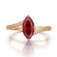 Bague en or jaune massif 18K 14K de haute qualité vintage avec rubis de laboratoire taille marquise pour banquet, fiançailles, sur mesure