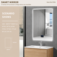 Miroir intelligent avec éclairage LED, interrupteur tactile, anti-buée, miroir de vanité mural rectangulaire pour salle de bain et maison