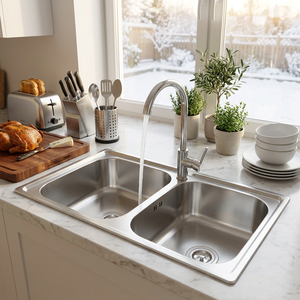 Évier de cuisine double extra-large à encastrer en acier inoxydable 304 — Qualité commerciale, insonorisant, directement de l'usine OEM - Product Image 1