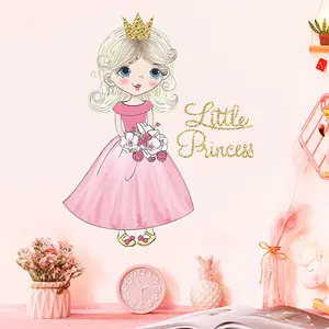 소녀 방 침실 유치원 장식 벽 데칼에 대한 만화 핑크 드레스 작은 공주 벽 스티커